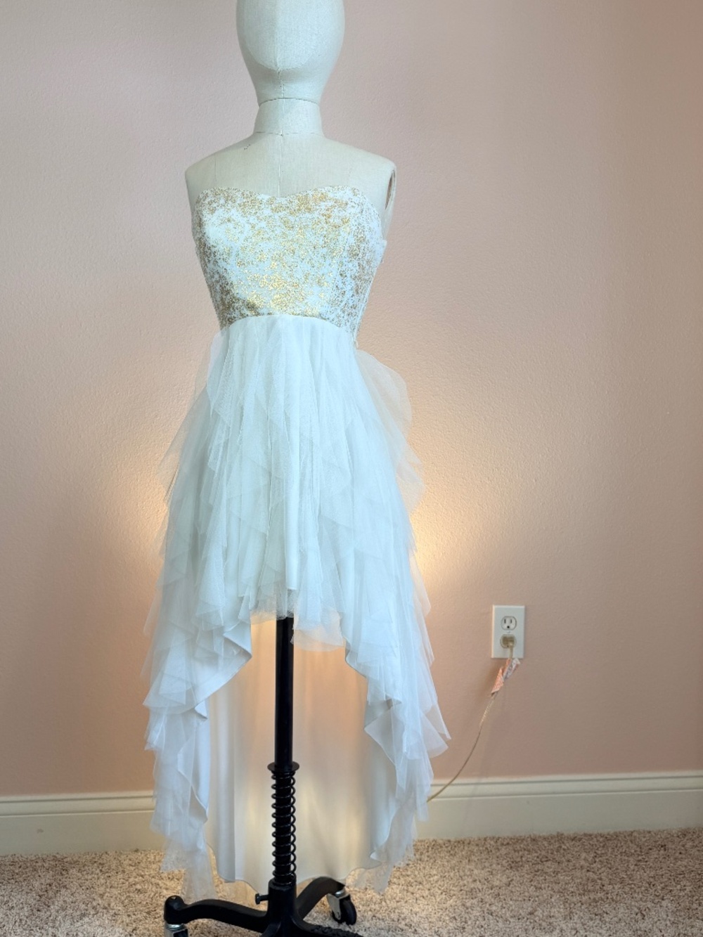 Teeze Me Strapless High Low Tulle Dress Gold White 3